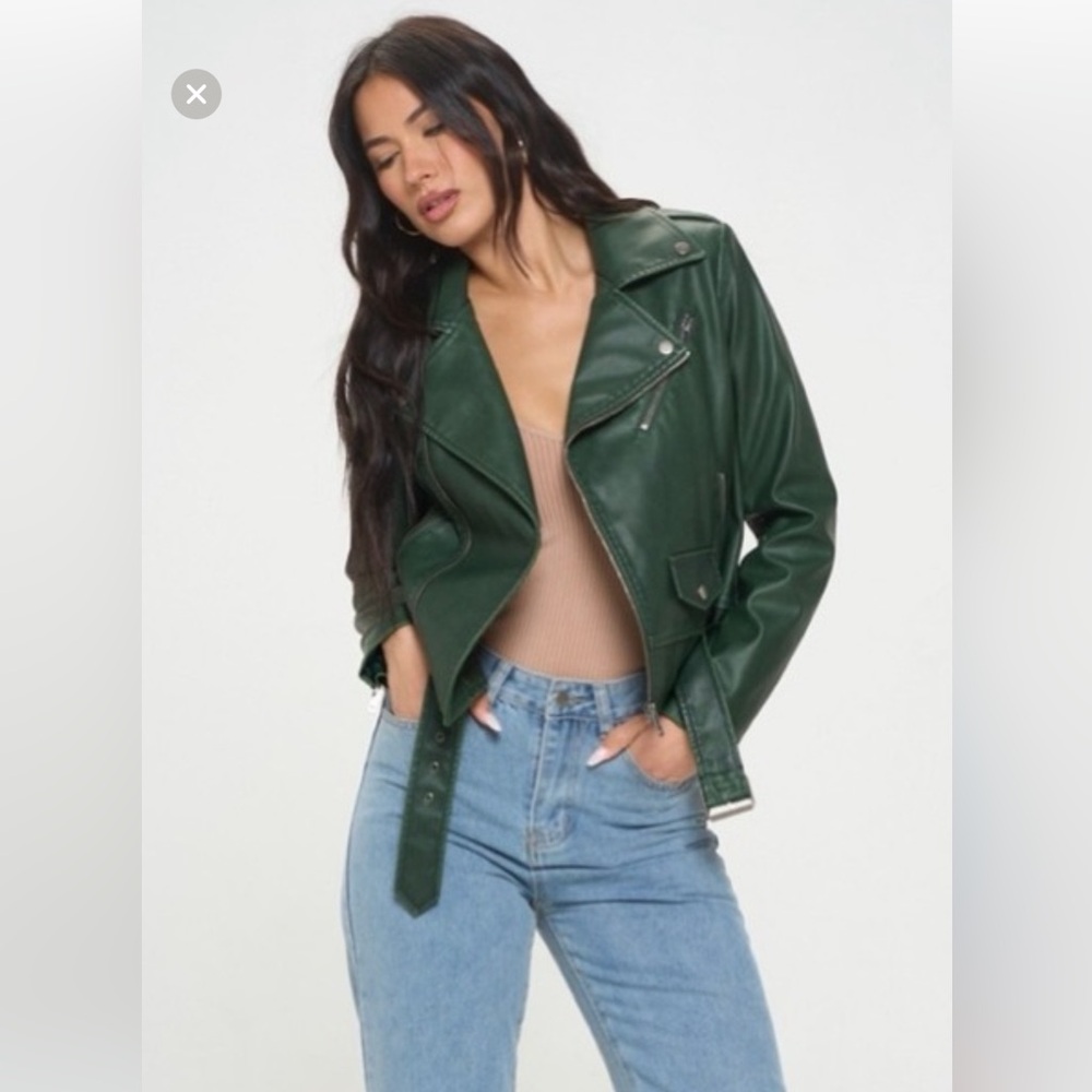 B.Coature Biker Green Faux Leather Jacket XL NWT